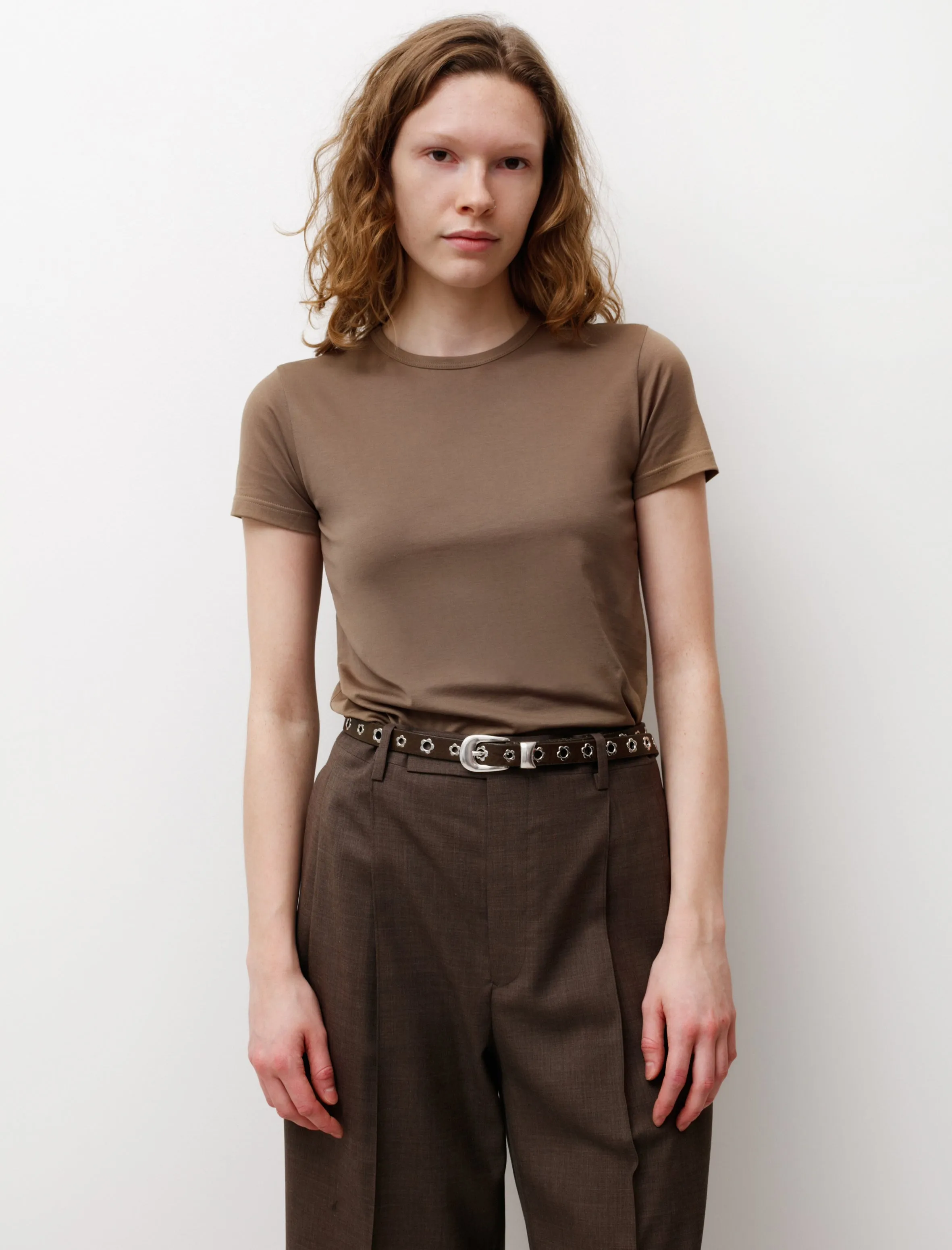 Crew Neck T-Shirt Dark Tan LightweightTextile