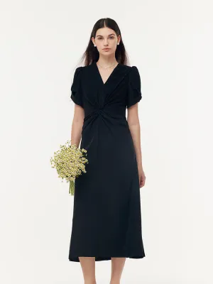 Acetate Twist Front Women Knit Maxi Dress With Hairband Flexible Fit