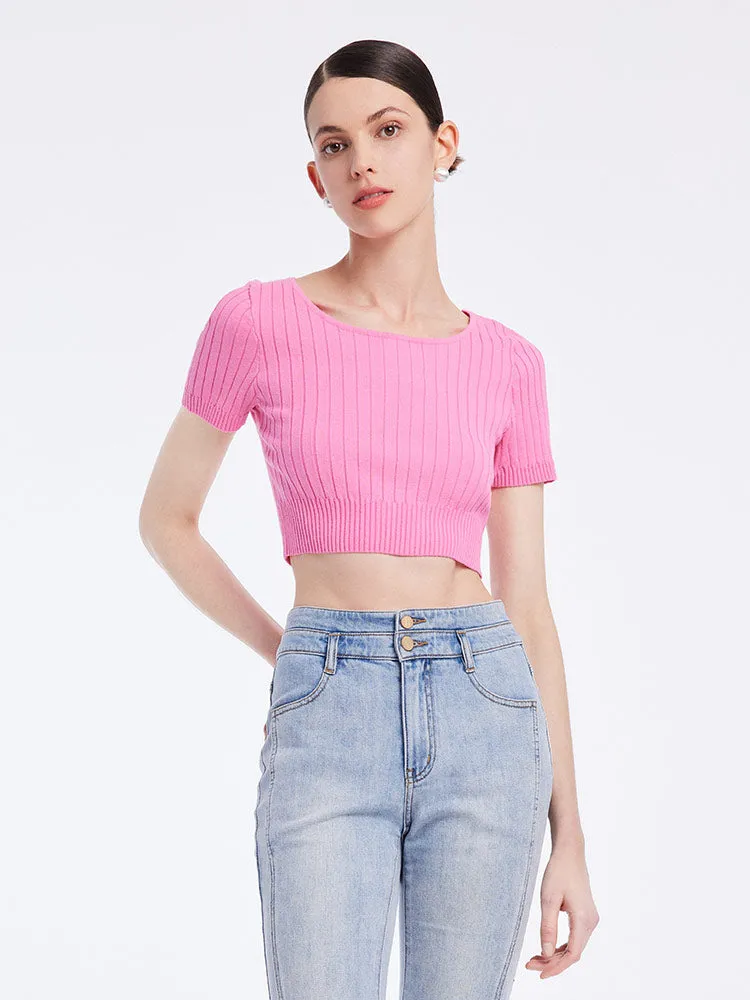Basic Fitted Crop Women Knit Top School Uniform