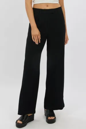 Black Wide Leg Pants Mid Rise Embroidered Detail Relax Fit