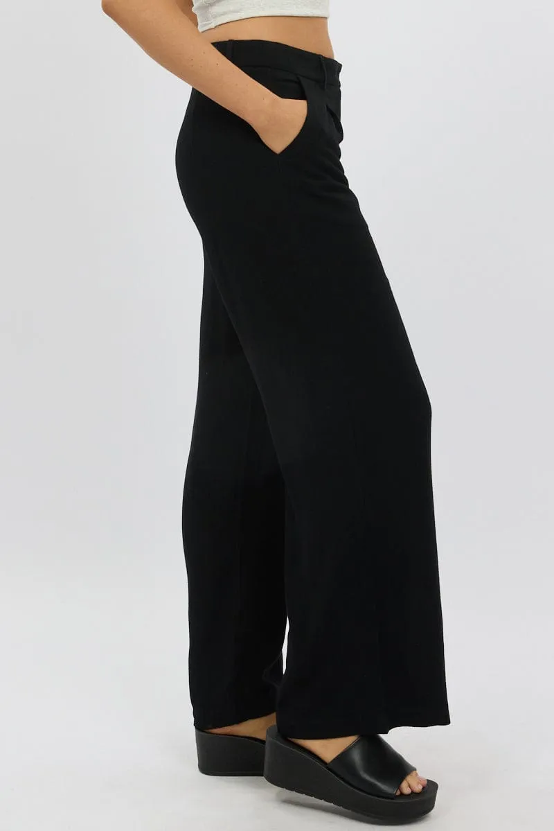 OdorResistant Non Iron Technology Black Wide Leg Pants Mid Rise