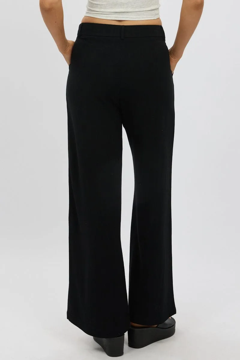 Casual Must-Have Black Wide Leg Pants Mid Rise