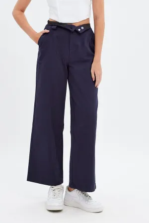 Blue Pant Straight Leg Turned Down Waist Sport Performance