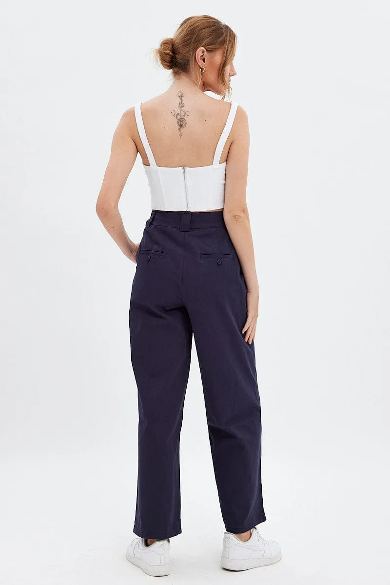 Active Performance Blue Pant Straight Leg Turned Down Waist