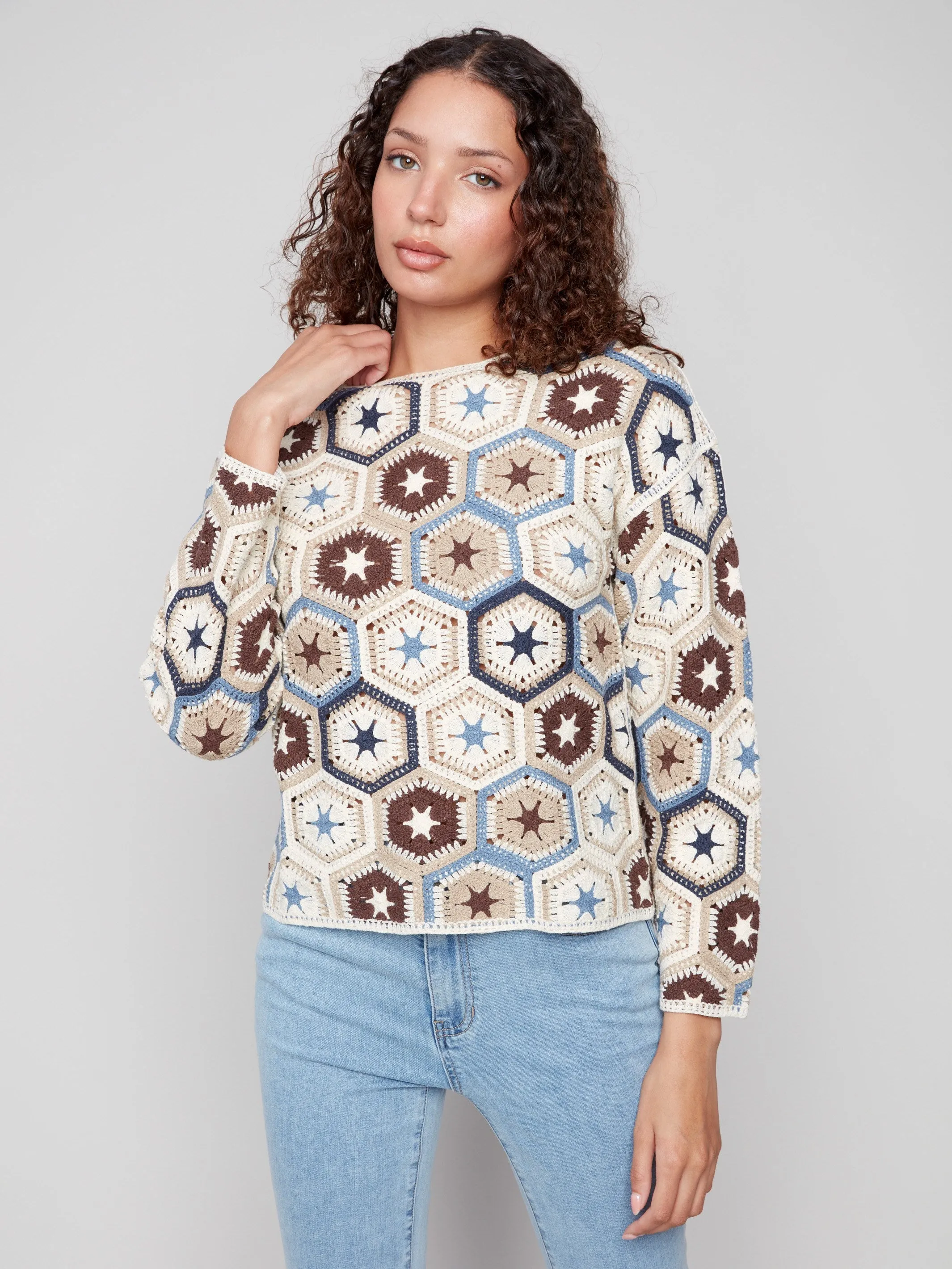 Crochet Boat Neck Top - Oxford Light Reflective Yarn