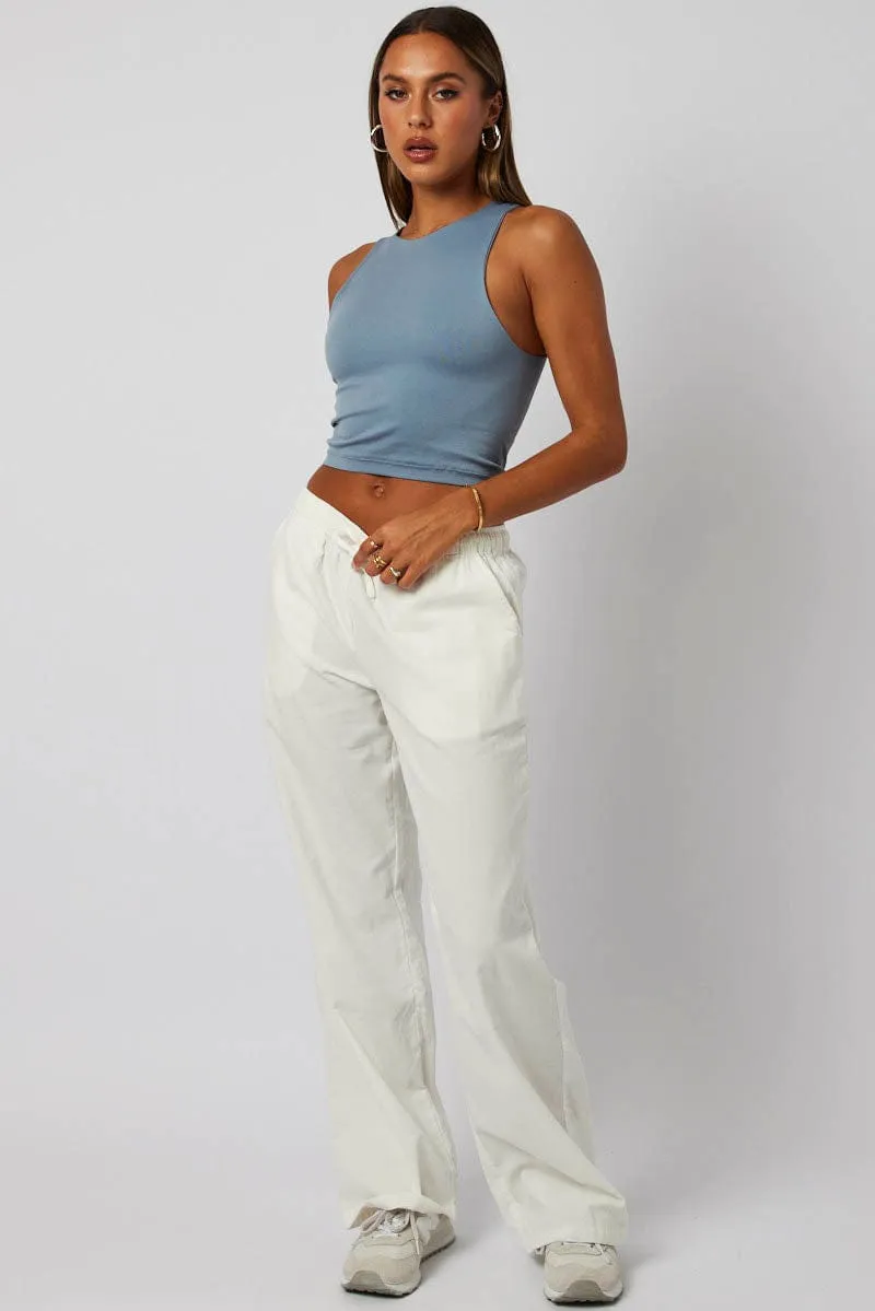 Trendy Waist City Ready White Wide Leg Pants Micro Corduroy