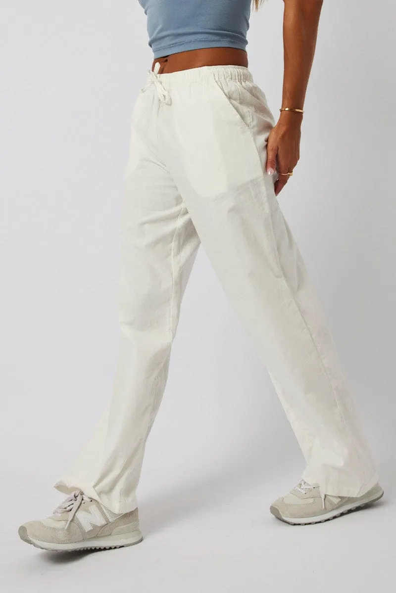 White Wide Leg Pants Micro Corduroy Temperature Regulating Fabric