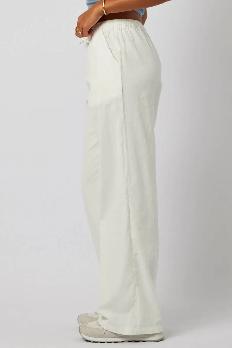 White Wide Leg Pants Micro Corduroy Training Wear Flexible Knees