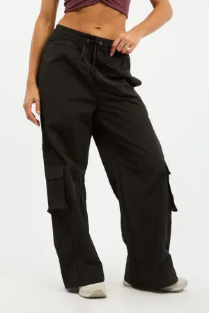 Black Cargo Pants High Rise Flattering Design Wear Non Slip Waist Grip