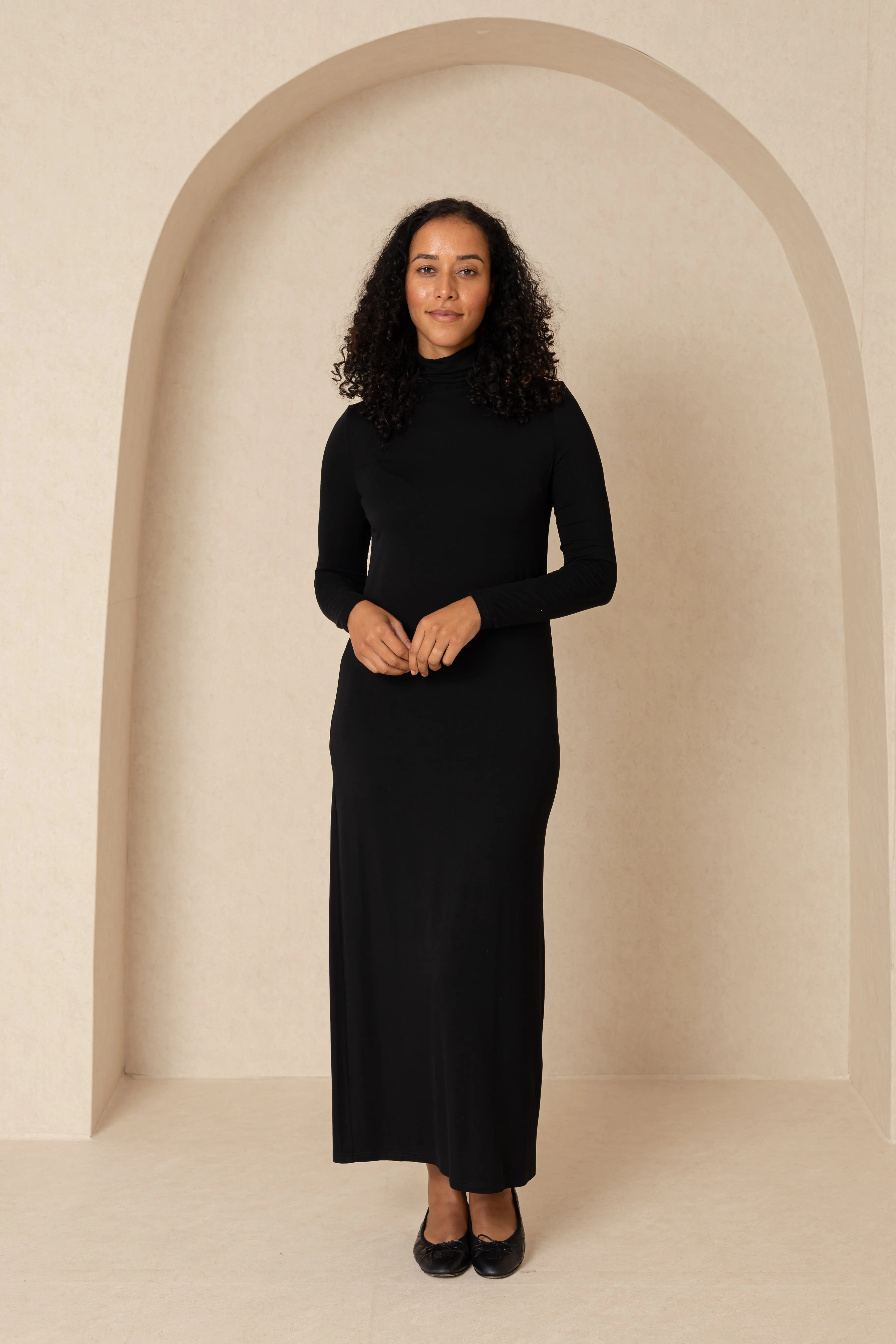 Black Turtleneck Maxi AntiPilling Finish FlexibleJointConstruction