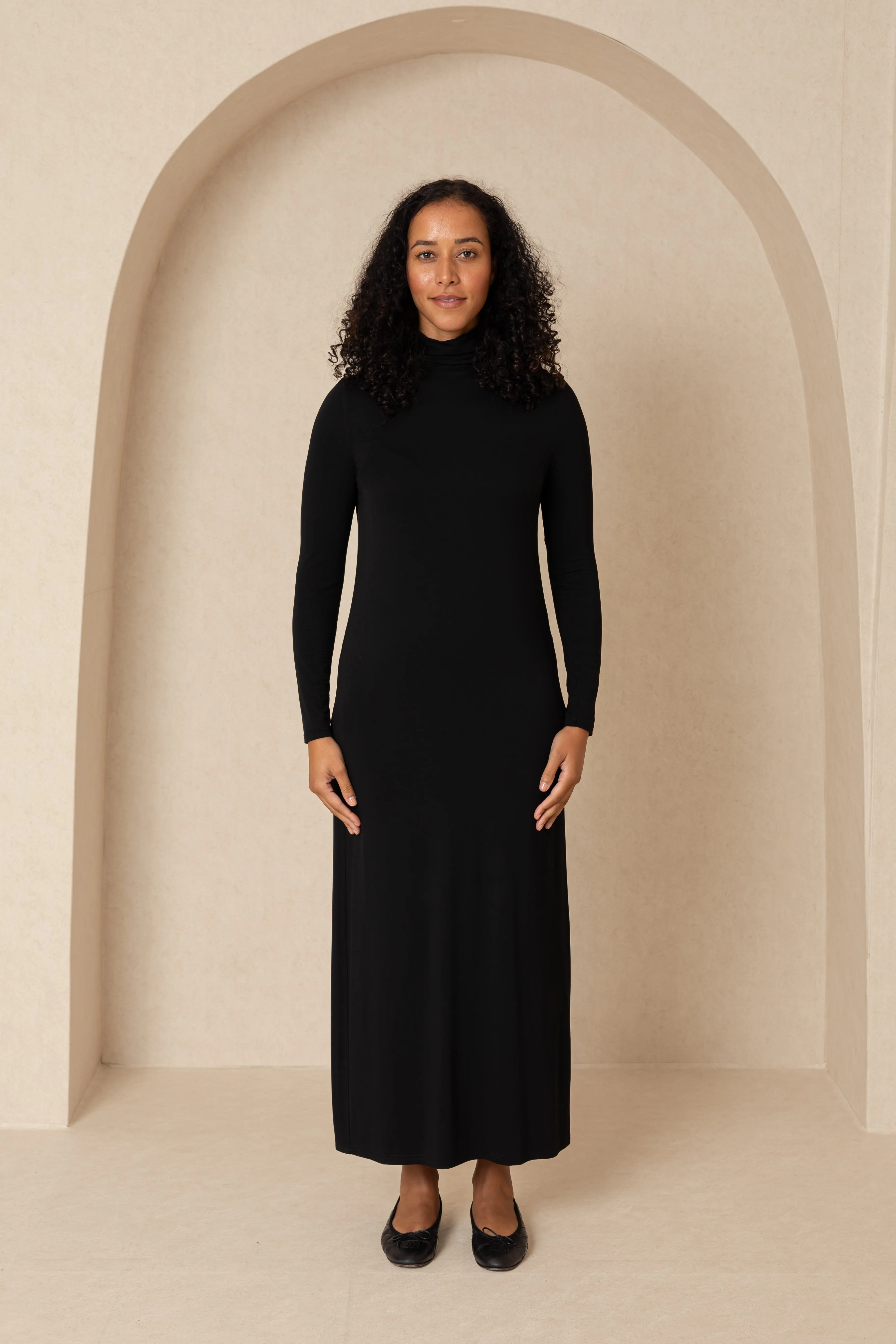 Black Turtleneck Maxi VentilatedKnit
