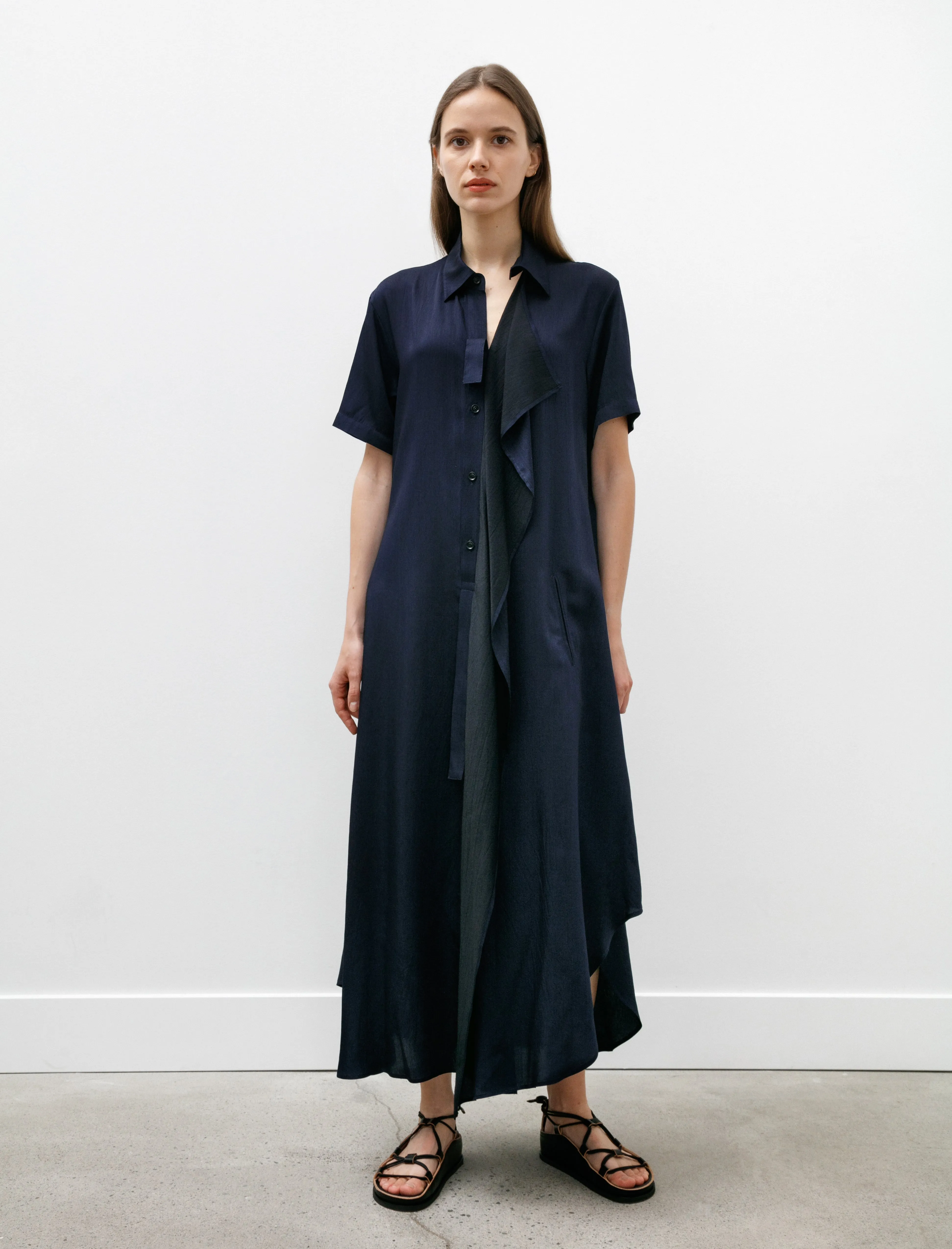 Draped Side Shirtdress Indigo smooth zipper AntiPilling
