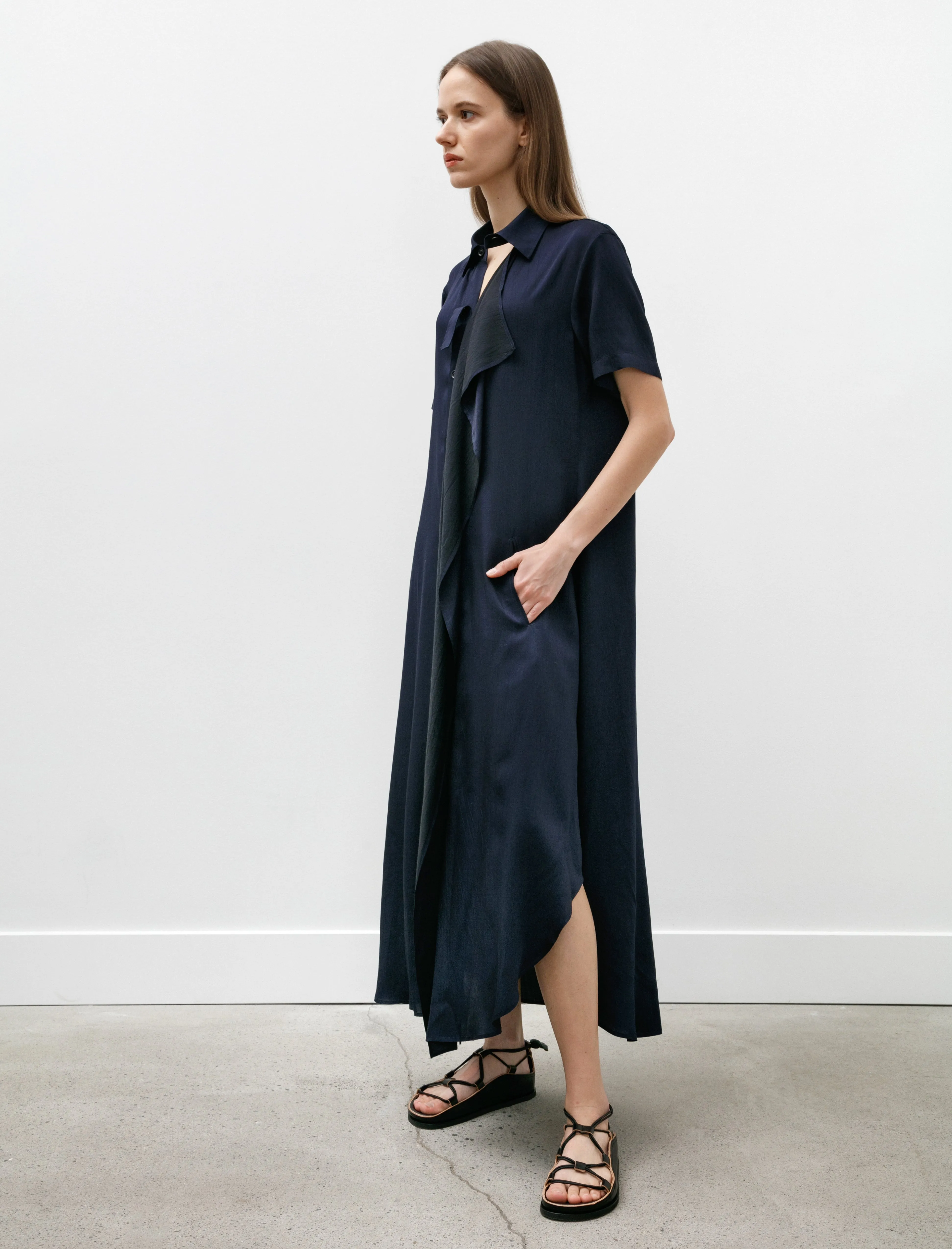 Draped Side Shirtdress Indigo Matte Tone