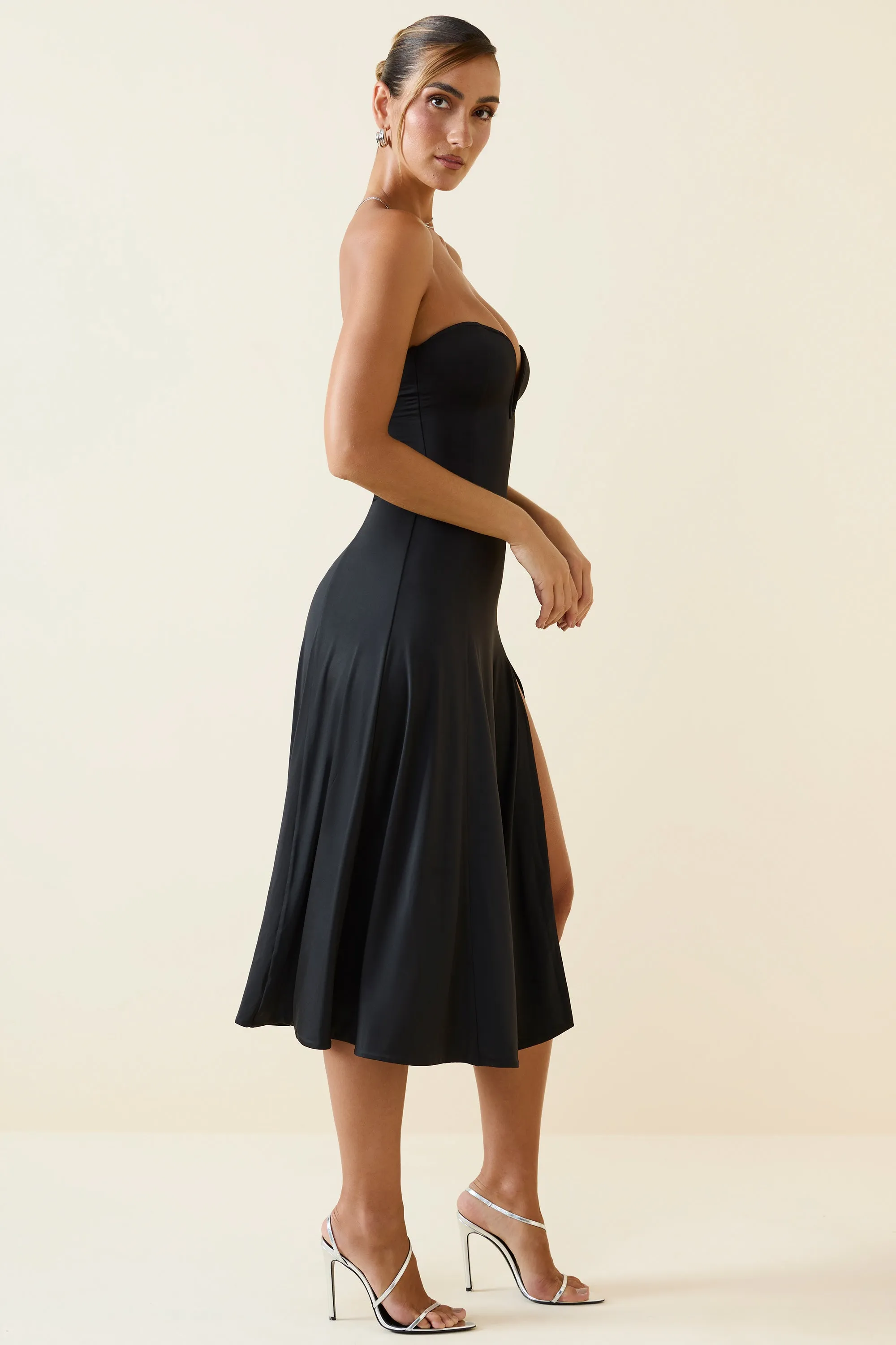 StainlessZippers Versatile Fashion Slinky Jersey Strapless A-Line Midaxi Dress in Black