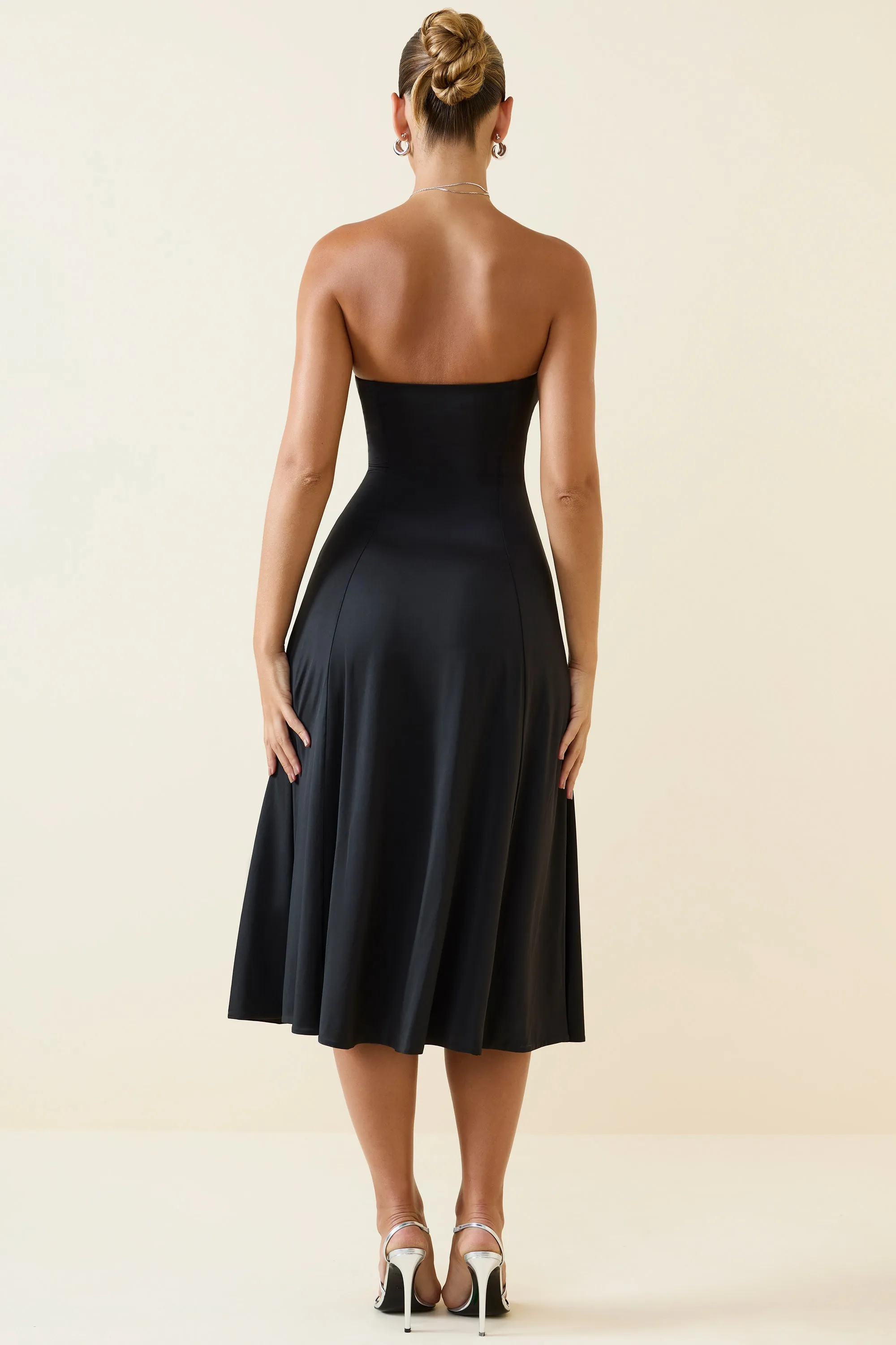 Design Edge Slinky Jersey Strapless A-Line Midaxi Dress in Black