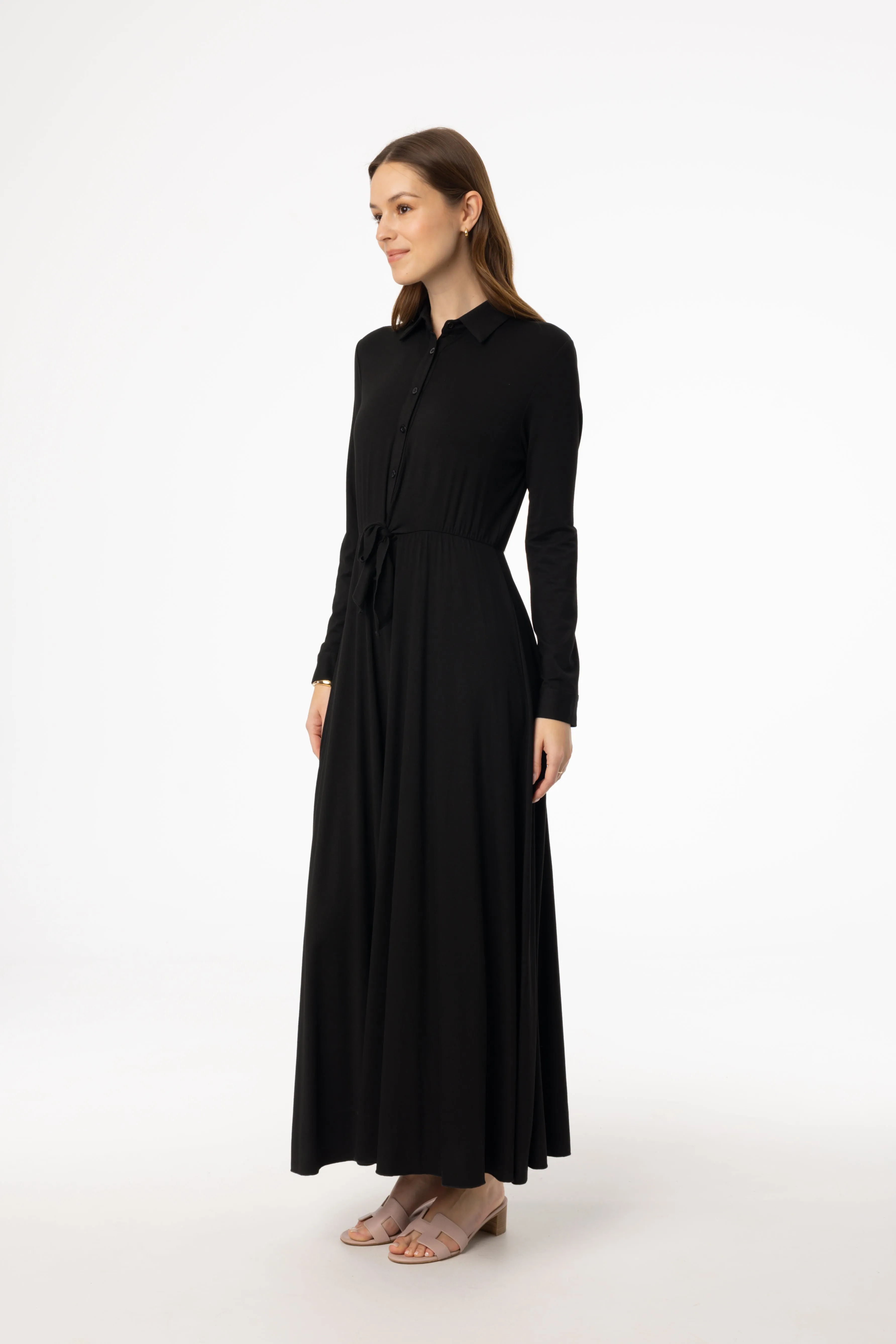 Black Button Maxi Dress CompressionKnit Park Day