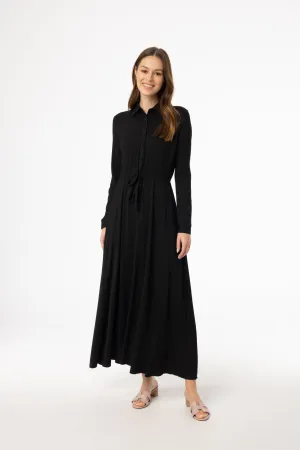 Office Glam Fairy Mood Black Button Maxi Dress
