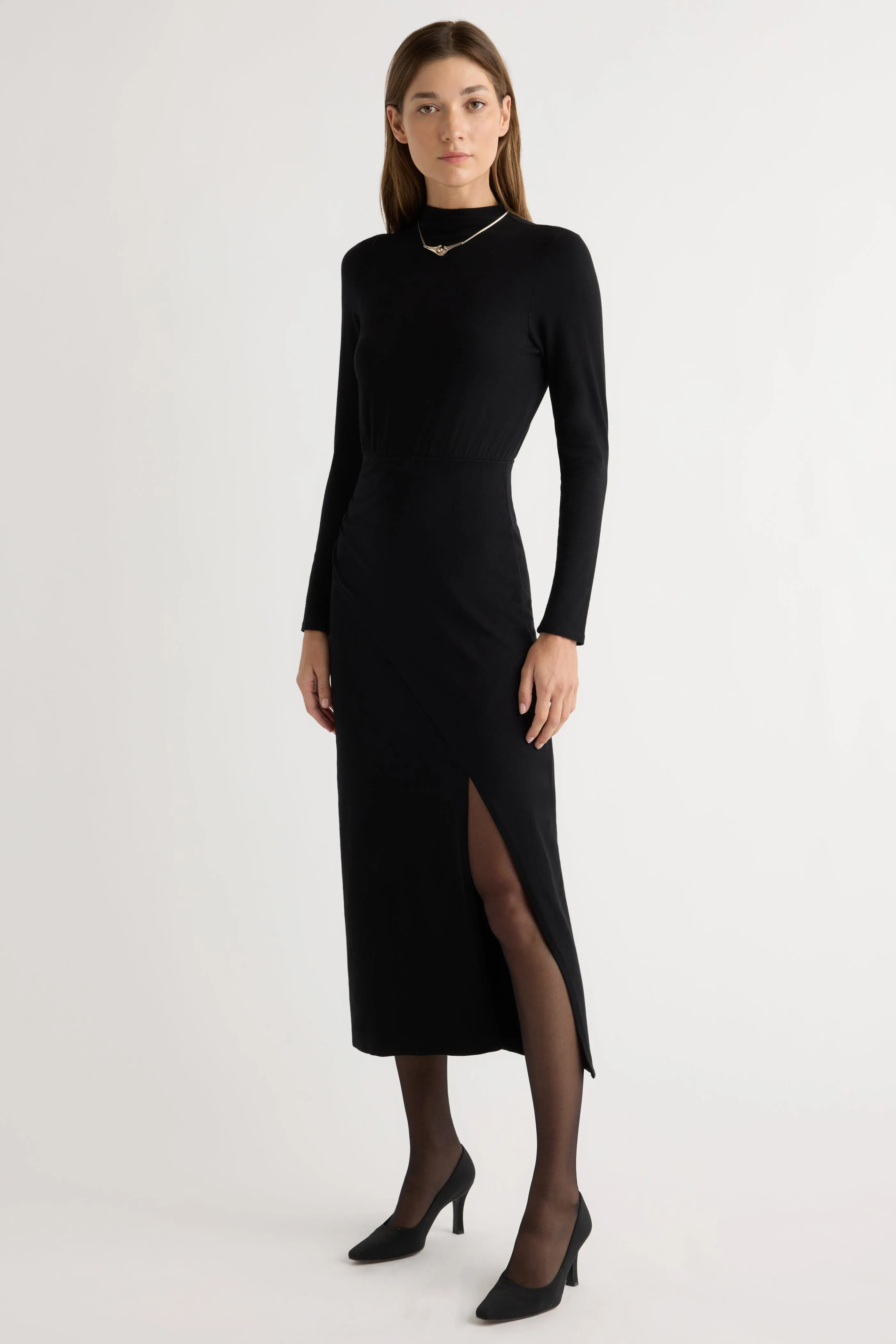 Suki Mock-Neck Side-Slit Dress Stylish Fashion Swim Easy