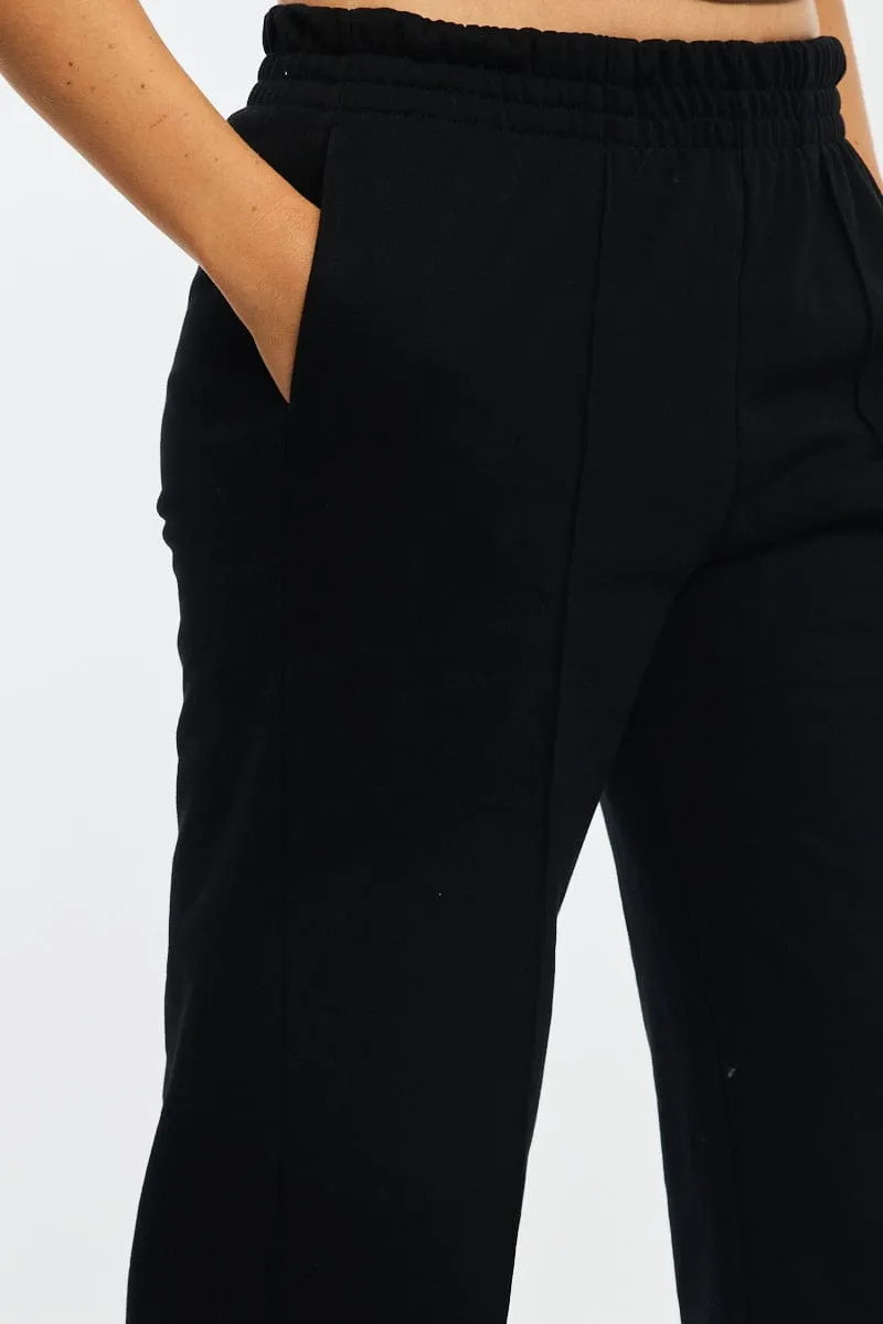 Flattering Design Wear Layer Comfort Black Track Pants Wide Leg