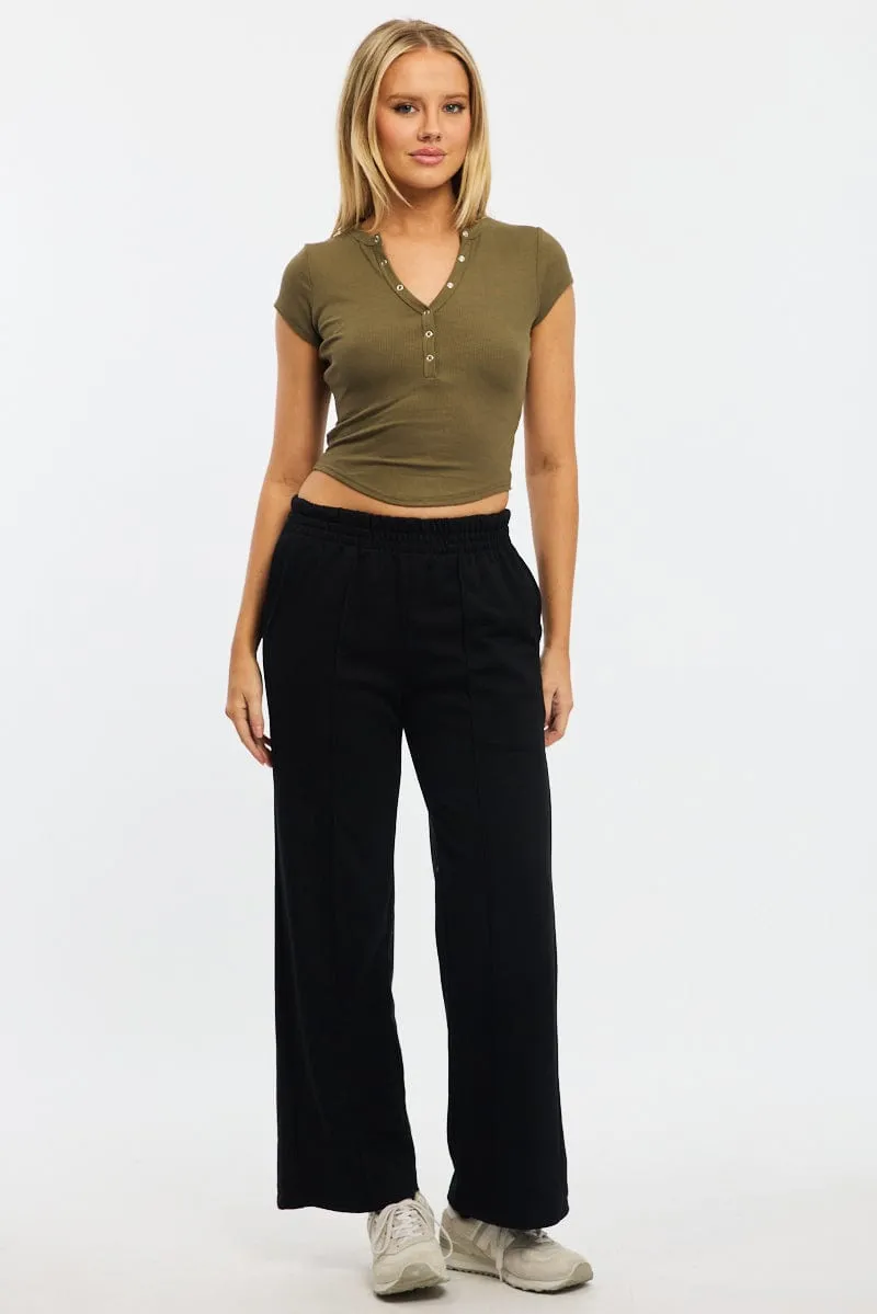 Breathable Fit Durable Design Black Track Pants Wide Leg