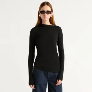 Cozy Comfort Look Vittoria Asymmetric-Neck Semi-Sheer Ruched Tee
