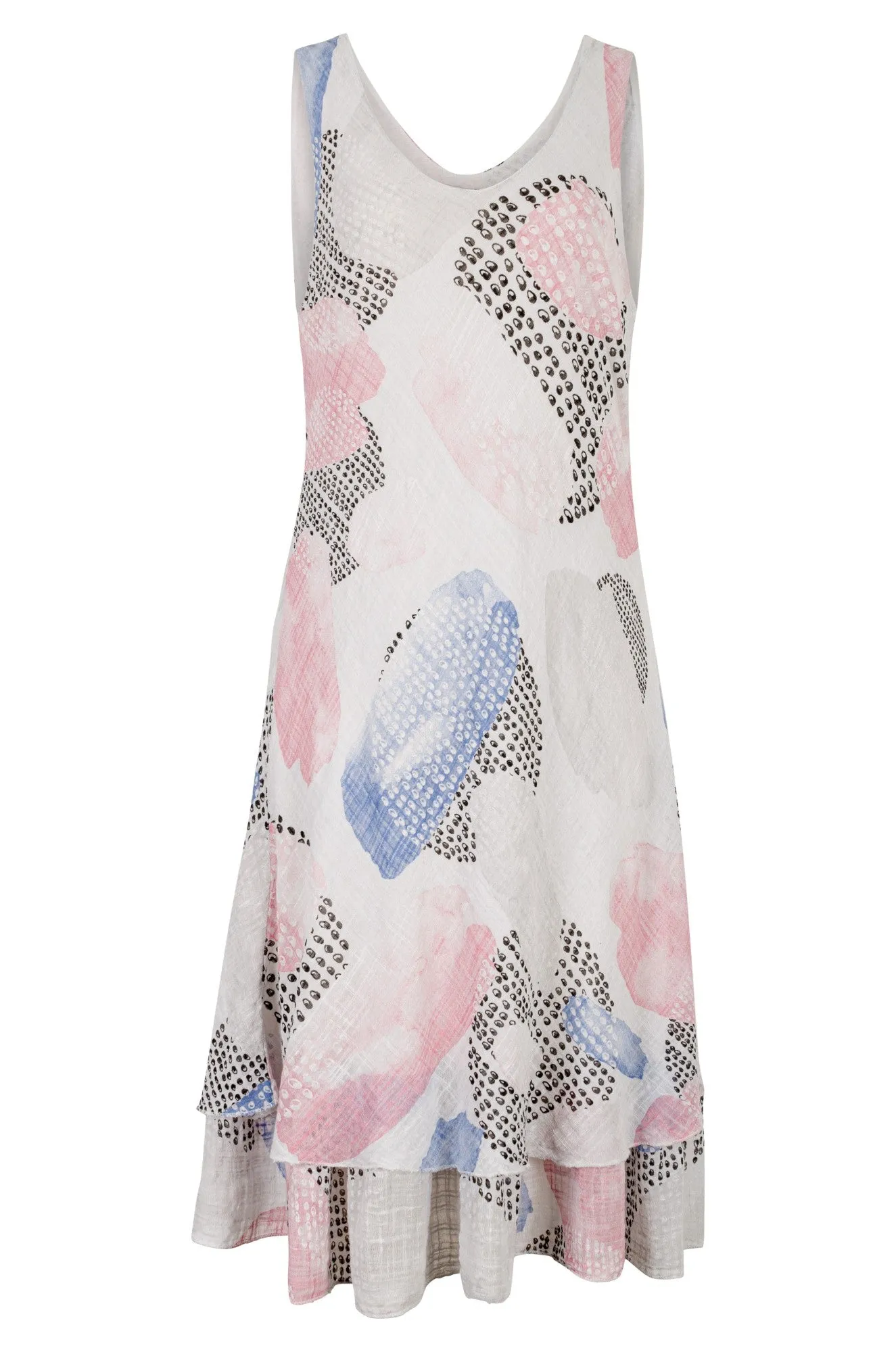 Relaxation Wear Winter Apparel Made in Italy V neck Dress | White Pink Abstract | 0302A1