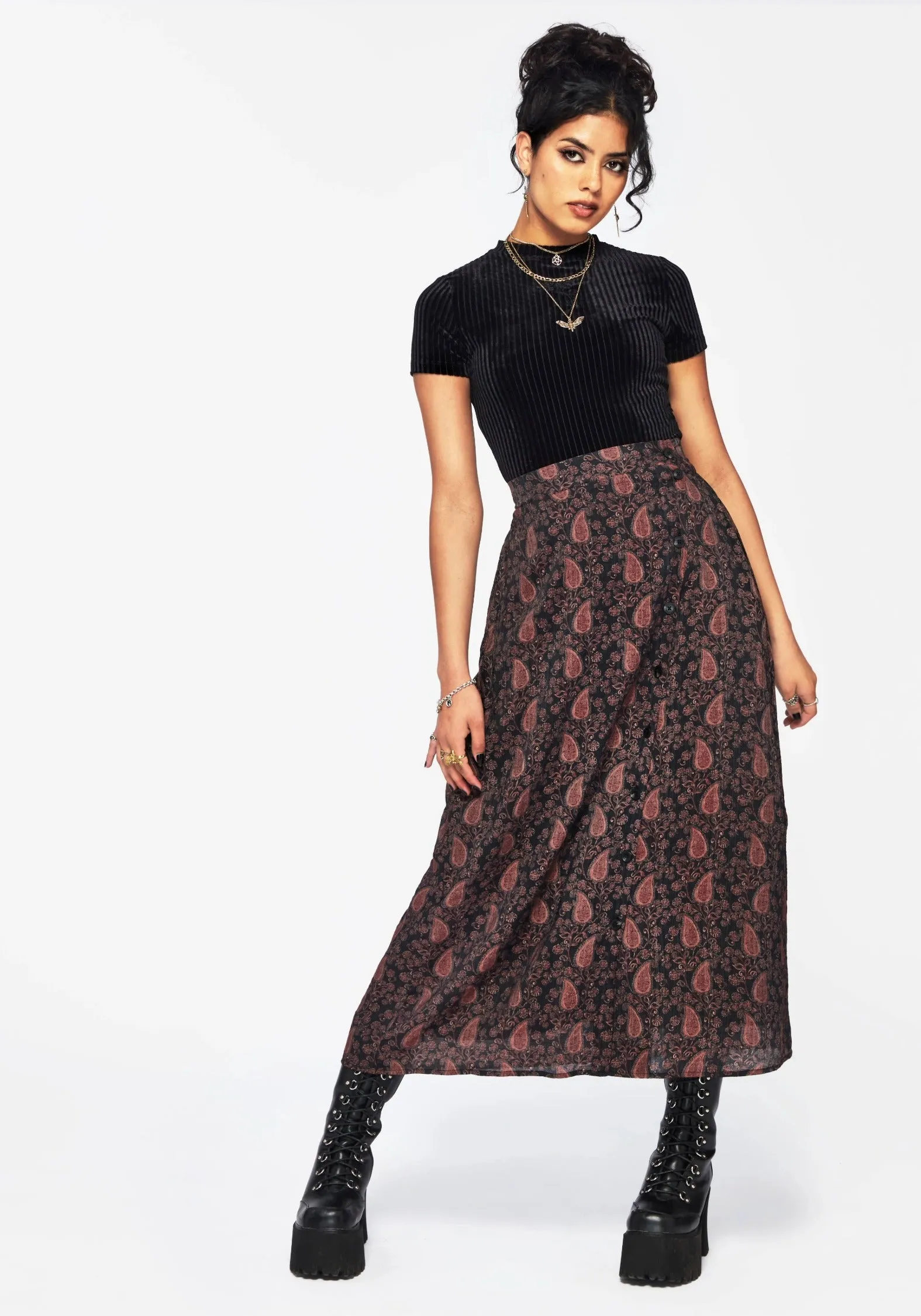 Drawstring closure Isola Paisley Print Asymmetric Button Up Midaxi Skirt