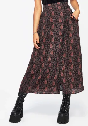 Urban Mood Fold Over Design Isola Paisley Print Asymmetric Button Up Midaxi Skirt