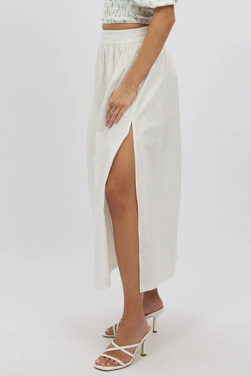 Matching Belt White Maxi Skirt Shirred Waist Relaxed Fit