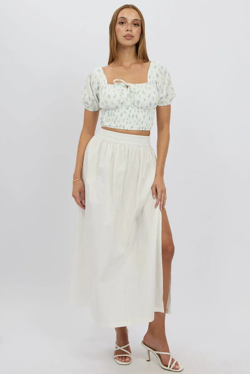 Chill Feel White Maxi Skirt Shirred Waist Relaxed Fit