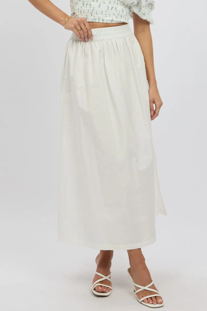 Polished Style White Maxi Skirt Shirred Waist Relaxed Fit