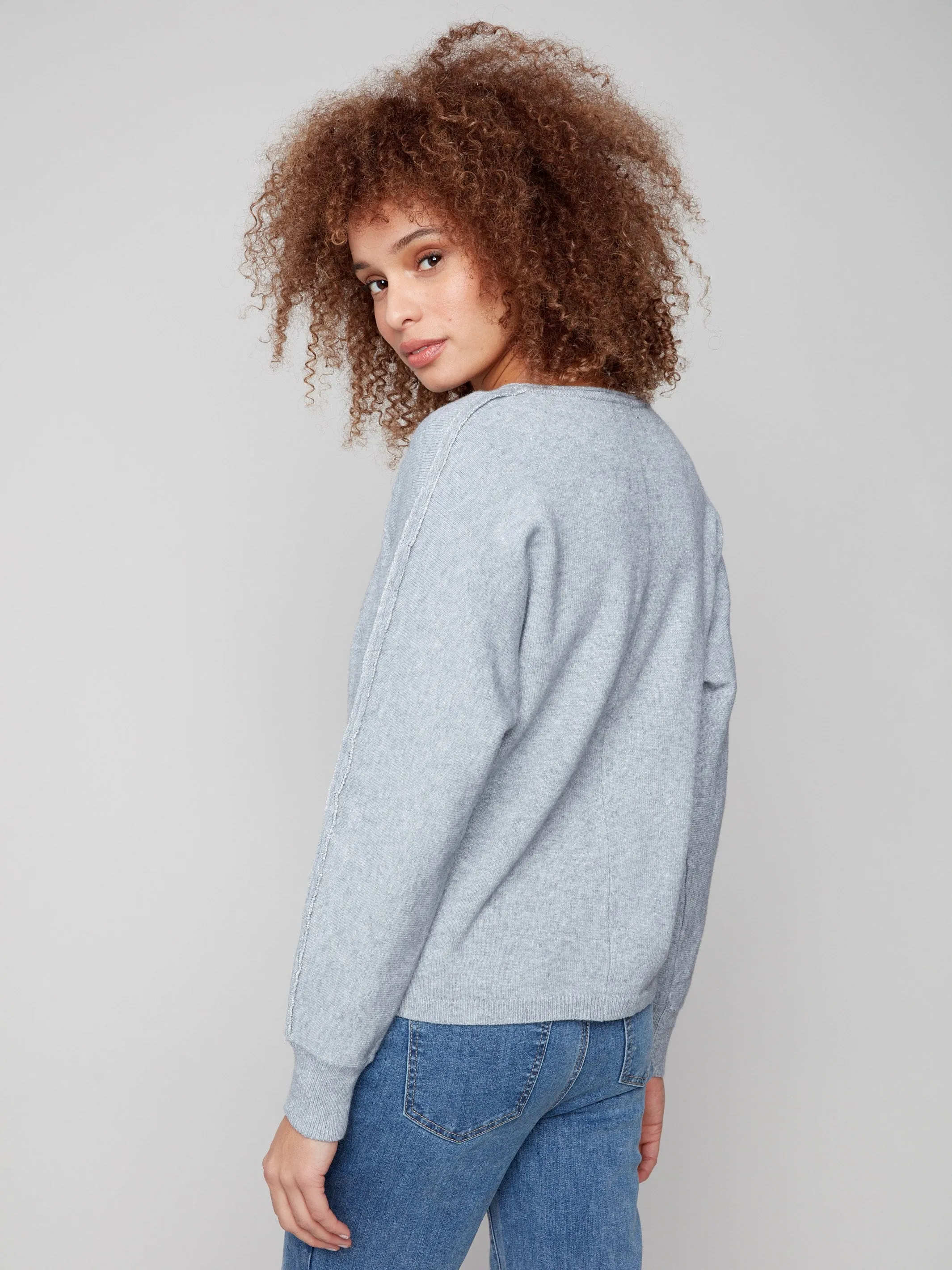 Sweater With Metallic Sleeve Detail - Heather Grey Eco Friendly Material Anti Snag Fabric