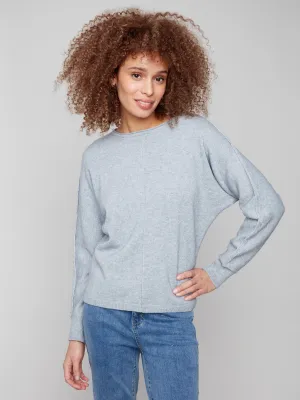 Thermal Lining Comfy chic Sweater With Metallic Sleeve Detail - Heather Grey