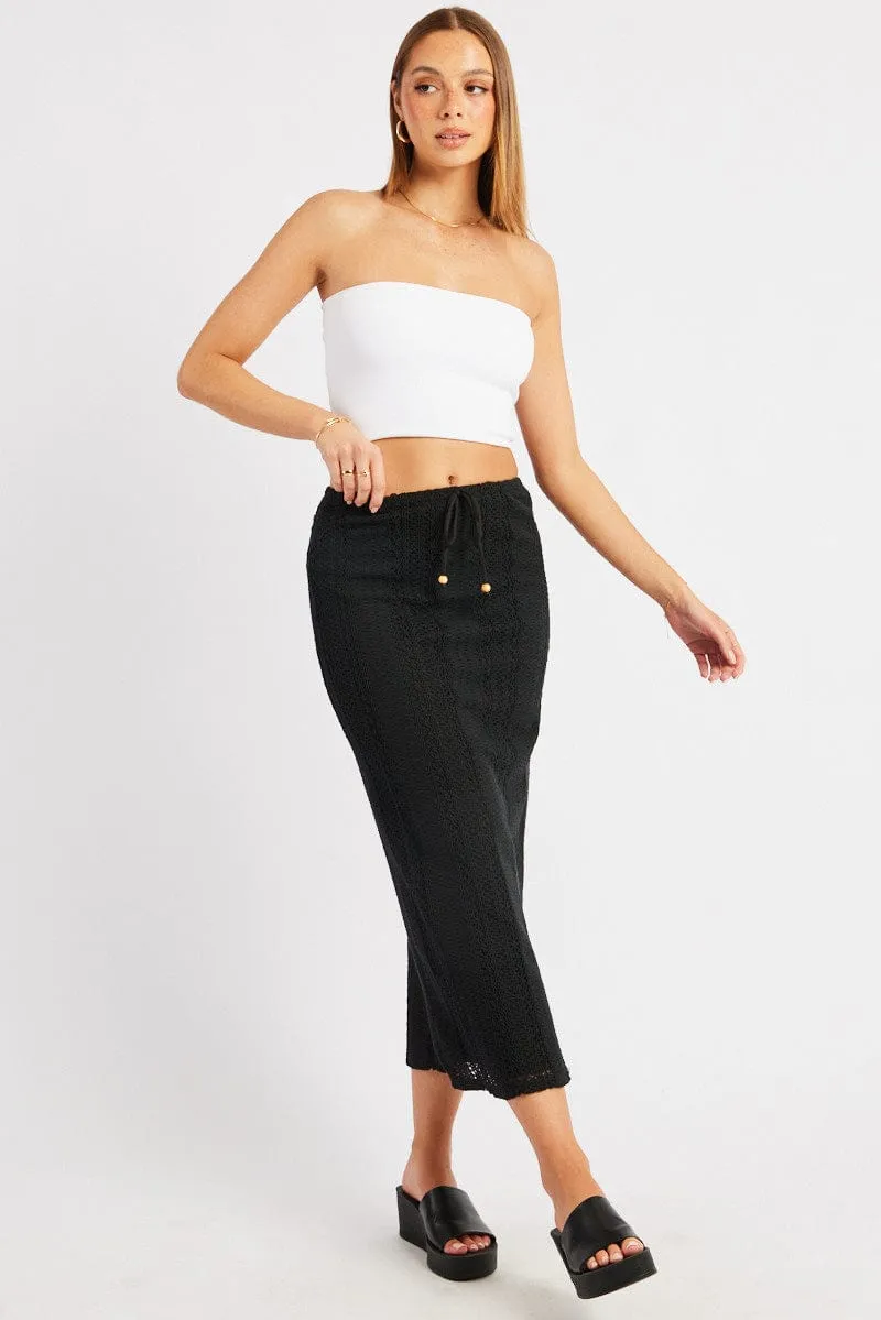 Convertible Style Hygienic Coating Black Crochet Maxi Skirt High Rise Relaxed Lined