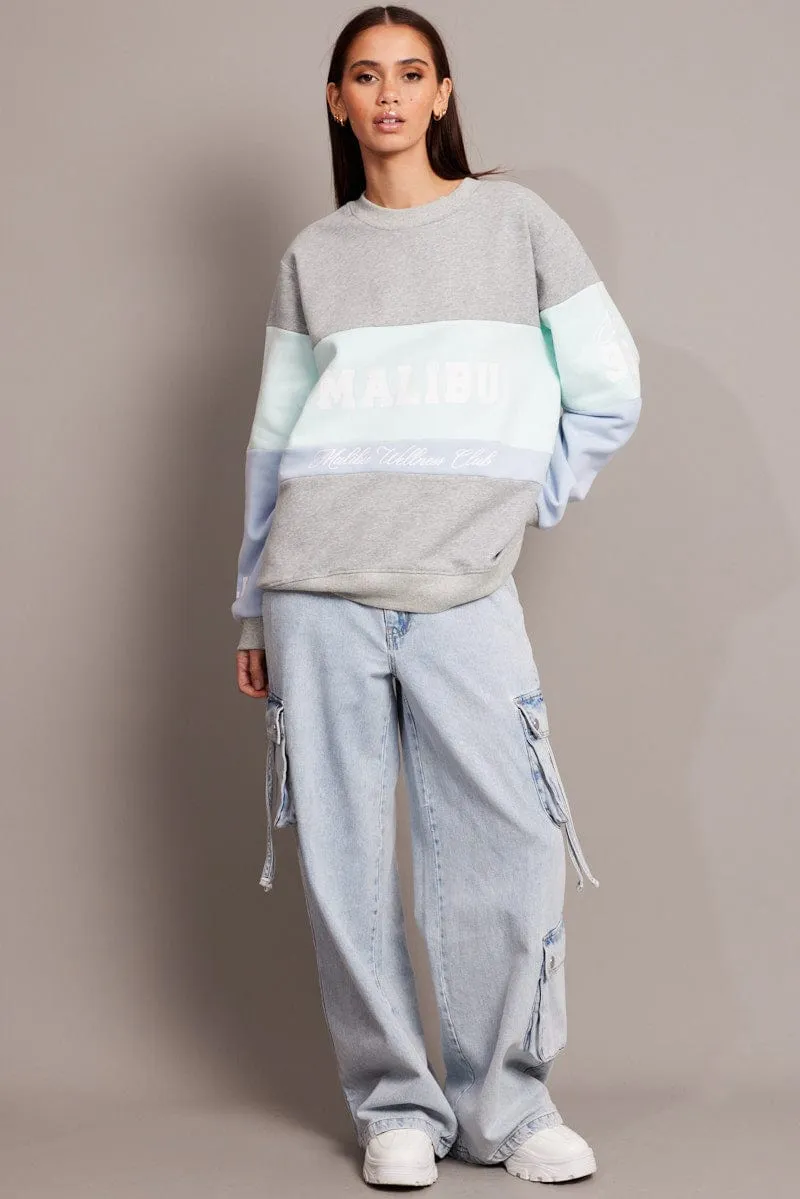 All-day Comfort Blue Graphic Sweater Long Sleeve