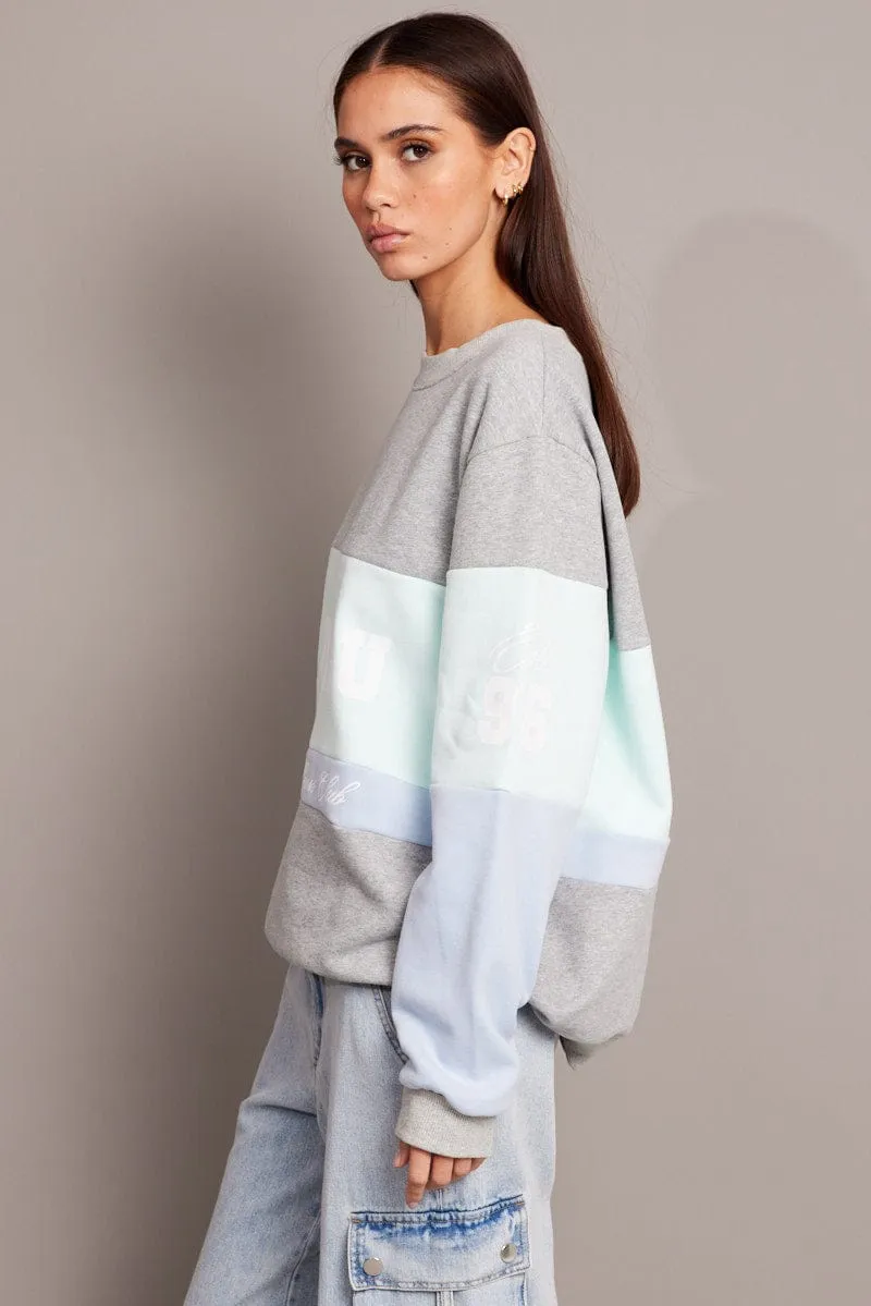 Classic Layer market demand Blue Graphic Sweater Long Sleeve