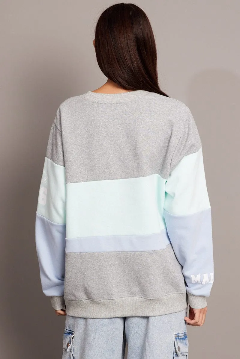 Blue Graphic Sweater Long Sleeve appropriate for parties Cold Weather Look