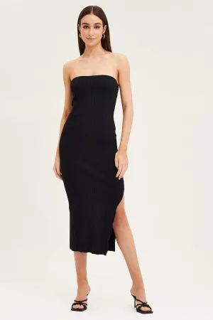 VIP Area Black Bandeau Knit Midi Dress