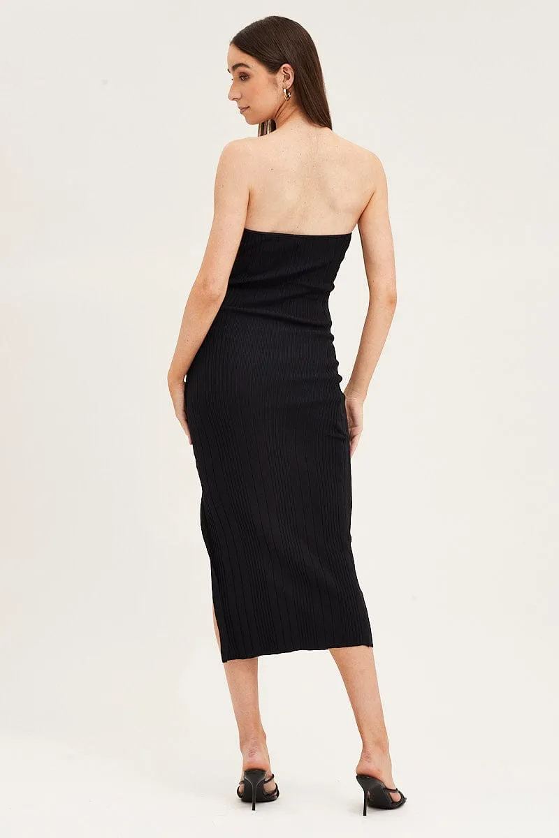 Grass Smell Black Bandeau Knit Midi Dress