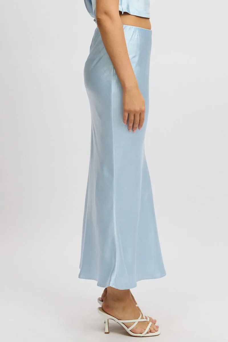 Blue Slip Skirt Maxi High Rise Satin Crepe Refined Edge Performance Fashion