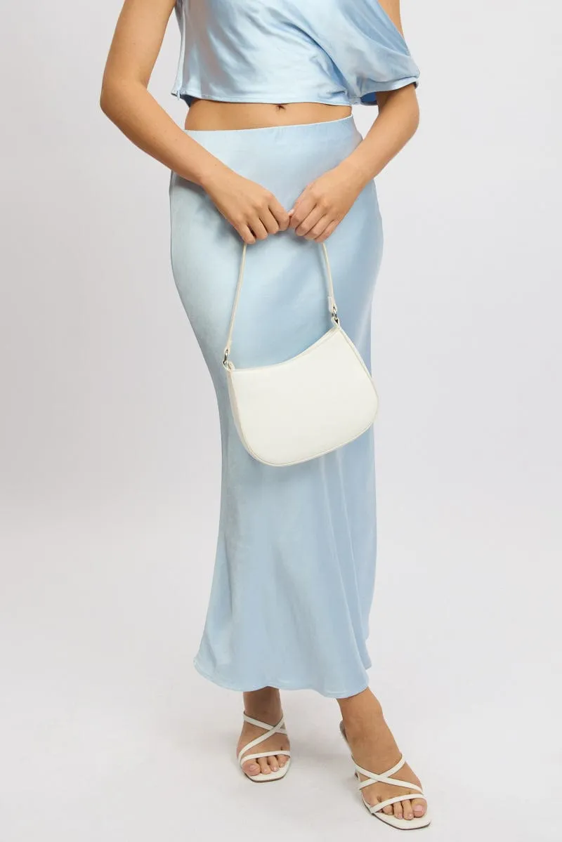 Blue Slip Skirt Maxi High Rise Satin Crepe Chill Tones flared silhouette