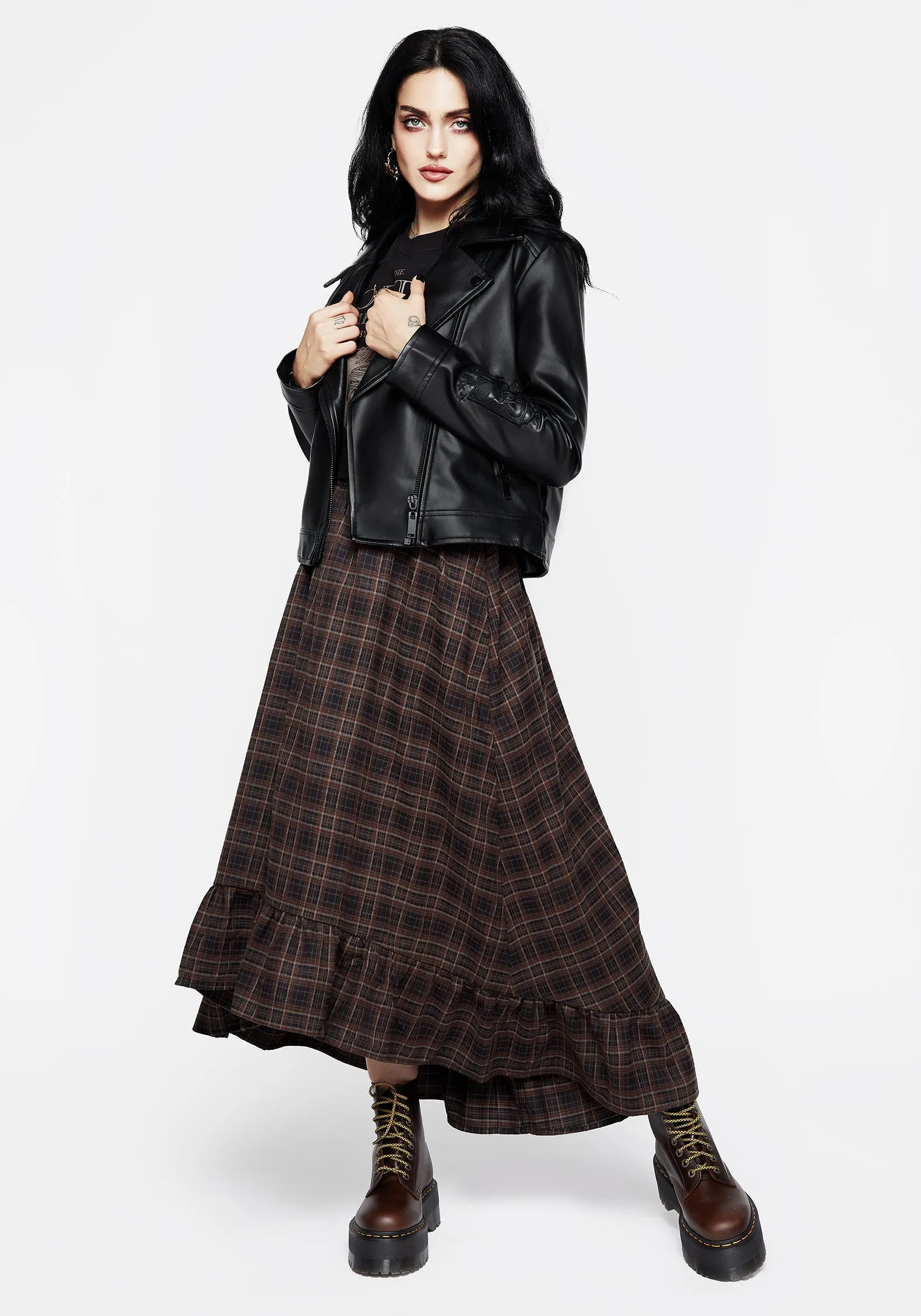 Embla Check Ruffle Maxi Skirt Teen Fashion