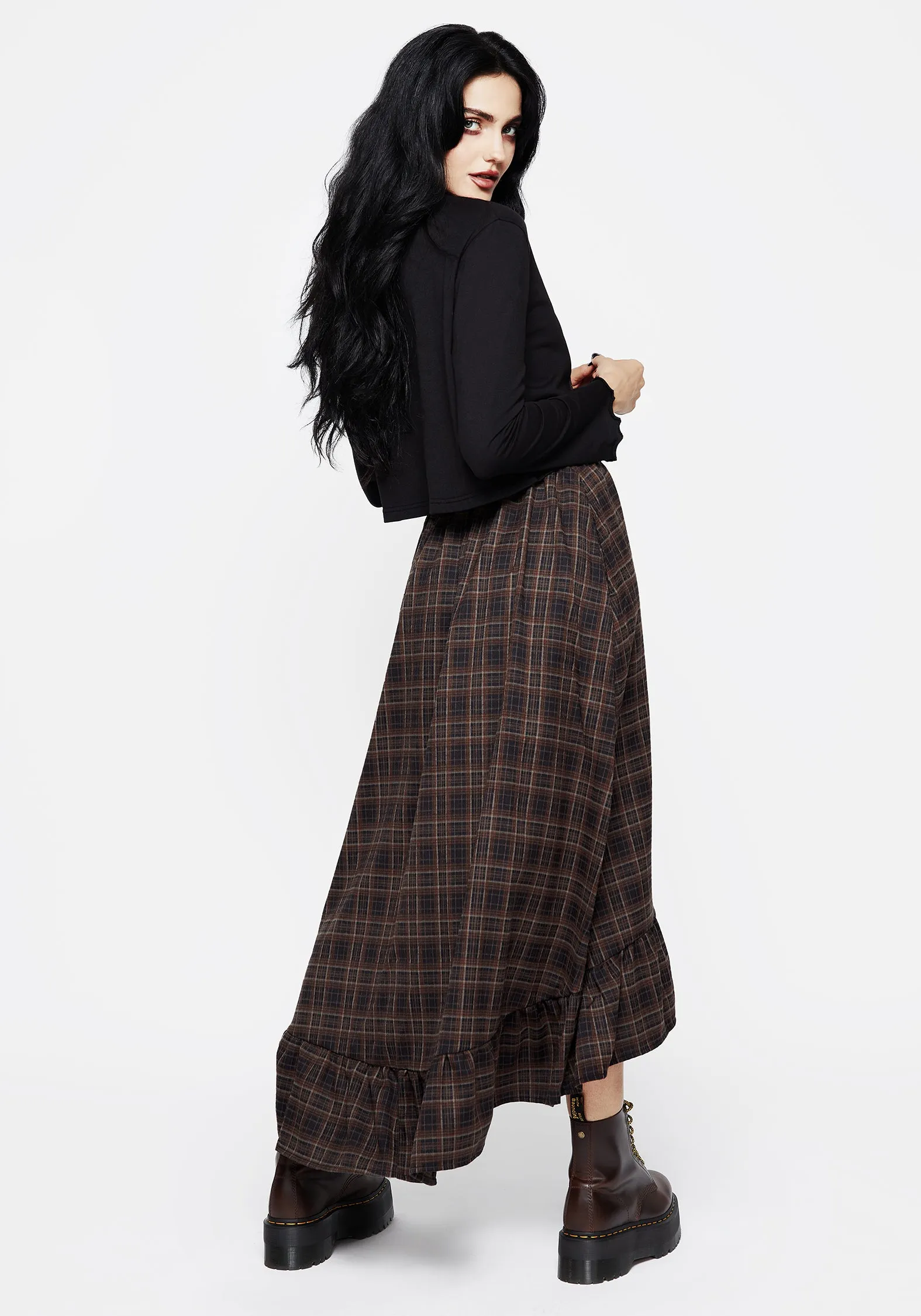 Embla Check Ruffle Maxi Skirt High Density Weave Simple looks