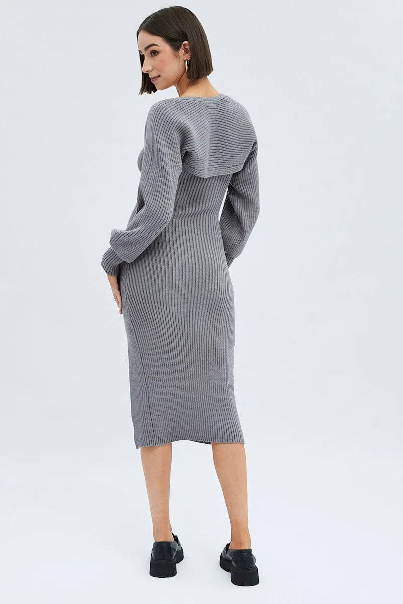 Grey Knit Midi Dress And Shrug Set Jade Glow Perfect outdoor event dress
