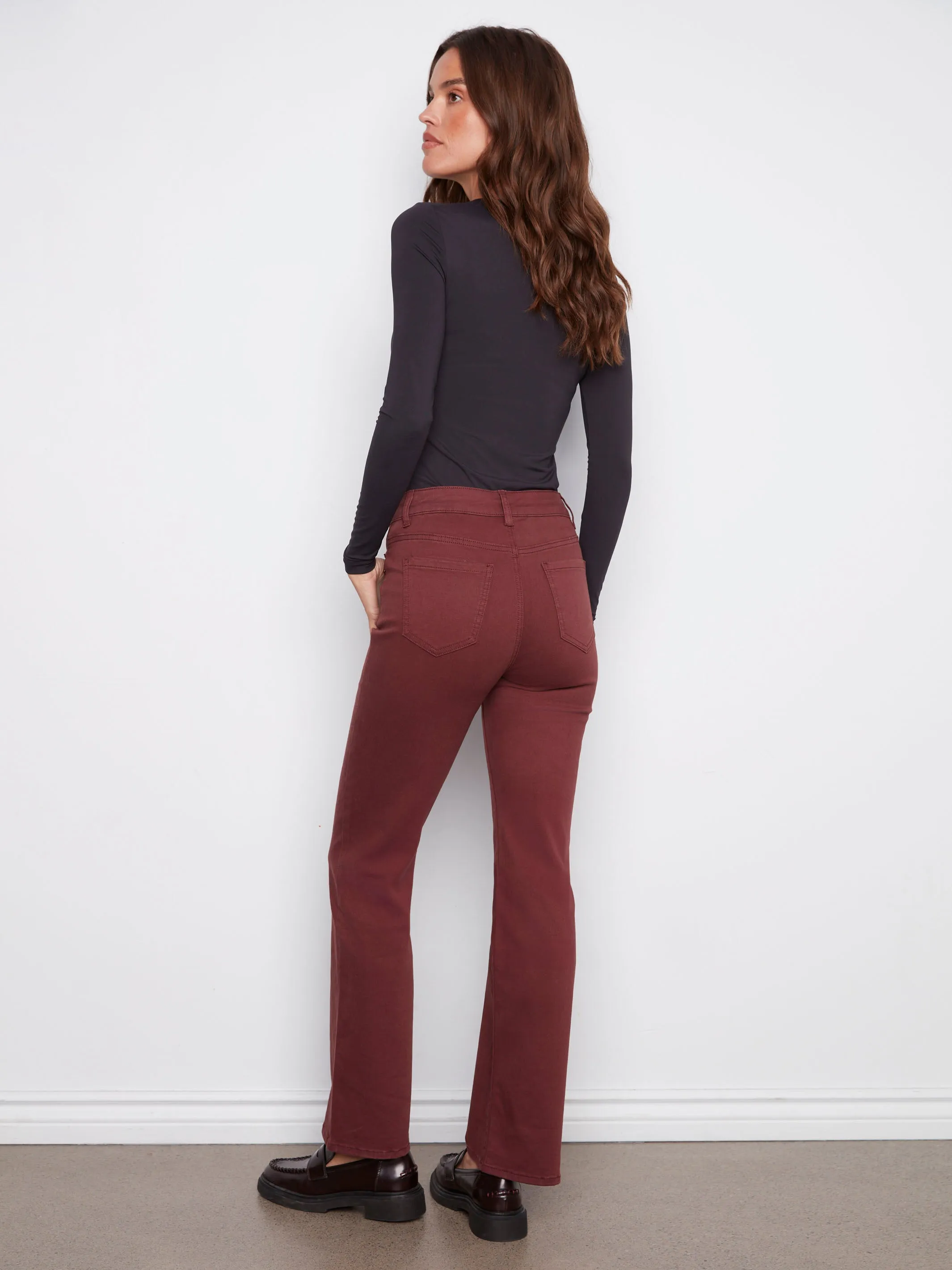 Patch Pocket Flare Twill Pants With Rivets - Cabernet All Time Fit Durable Build