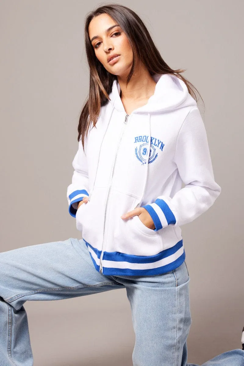 ideal for birthdays Warm in winter White Long Sleeve Embroidered Hoodie Jacket