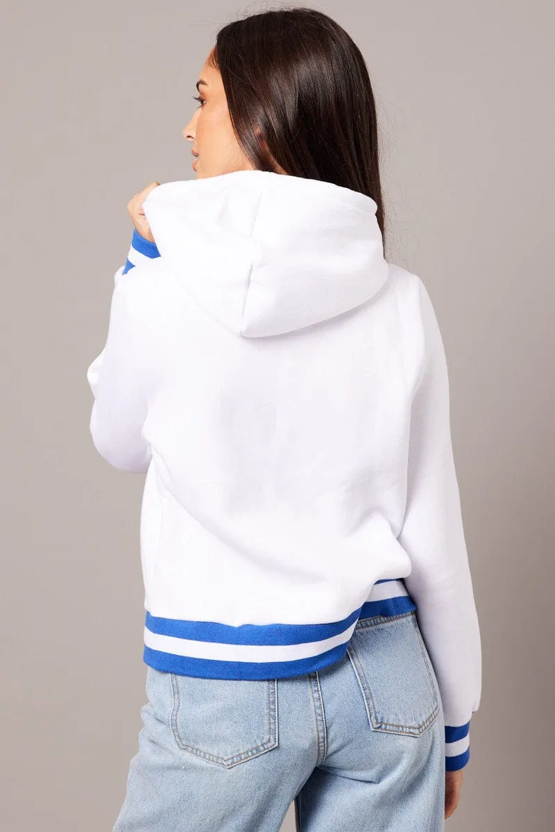White Long Sleeve Embroidered Hoodie Jacket Cozy All Day Active Design
