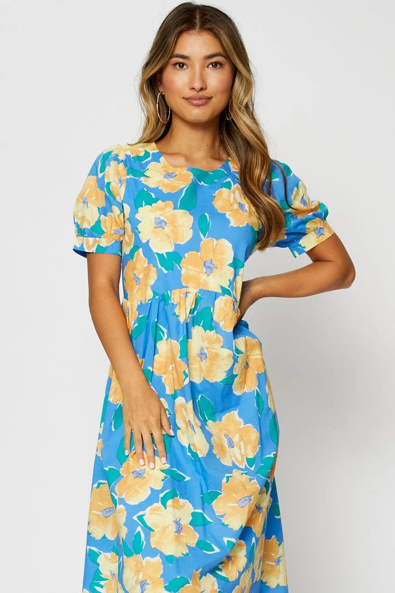 Print Midi Dress Short Sleeve light layering Feminine Elegance