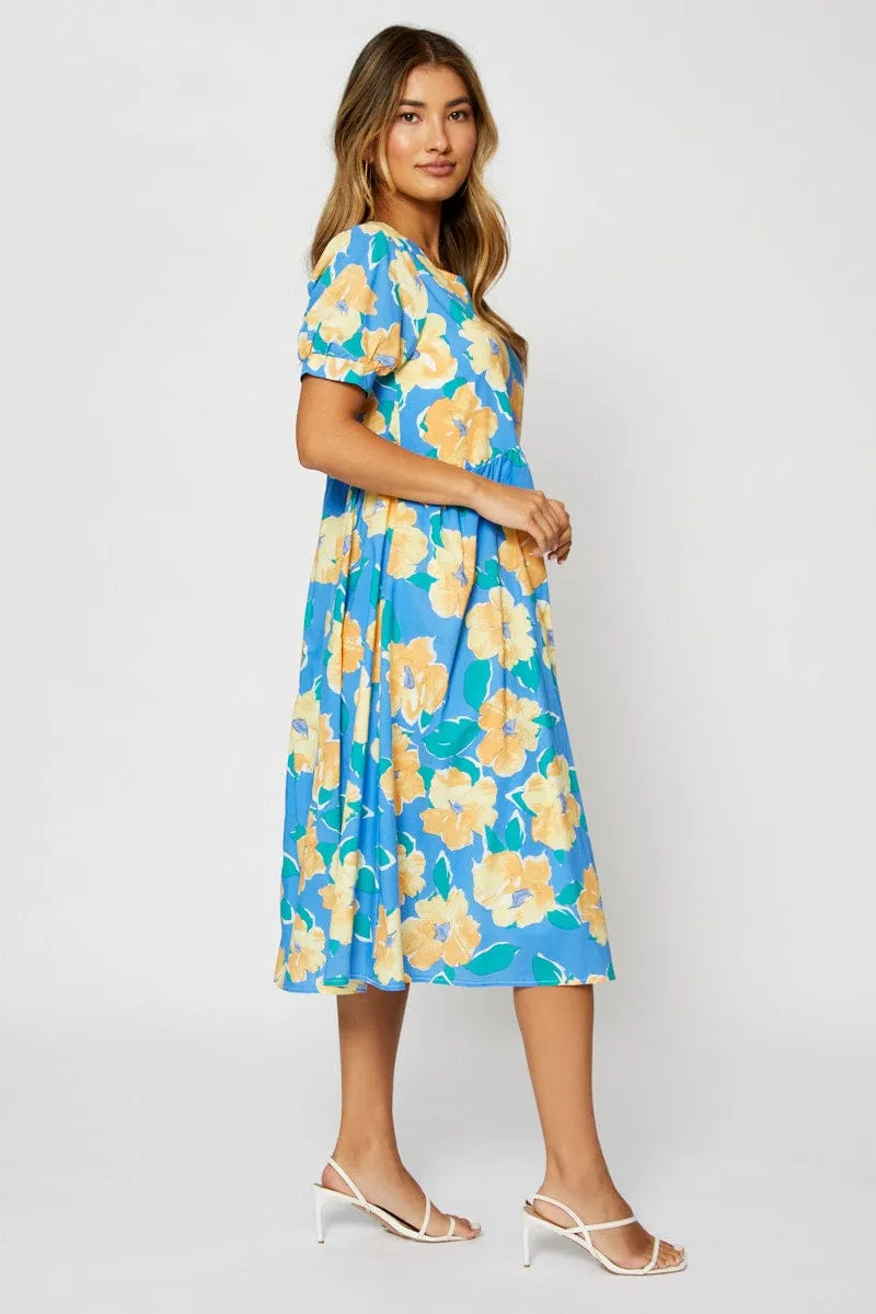 Effortless Style Print Midi Dress Short Sleeve