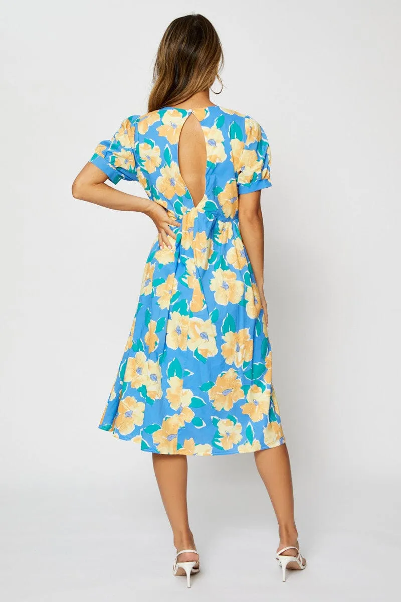 Print Midi Dress Short Sleeve European Charm